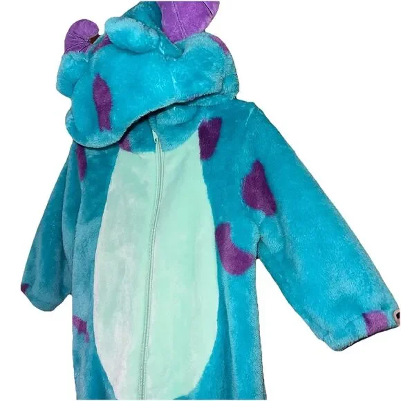 Disney Pixar Monsters Inc Sulley Costume Kids Blue Fuzzy Jumpsuit - Picture 2 of 5